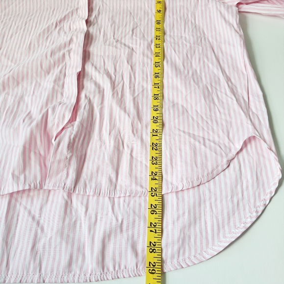 Italian 100% Cotton By Coco Pink White Striped Ruffle Button Up Shirt Size L/XXL - Picture 14 of 15